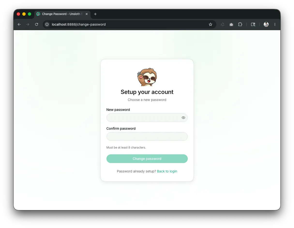 Unsloth Studio 初回アクセス時の画面