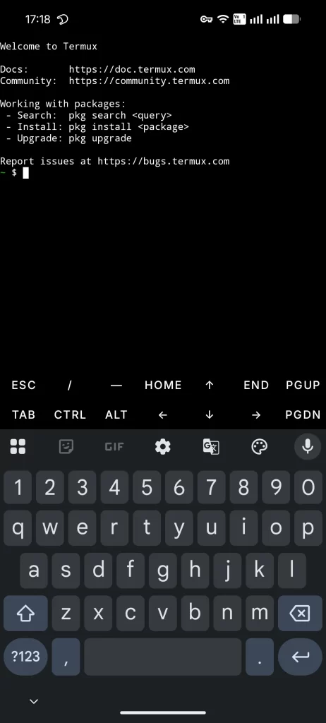 Android Termux 起動画面