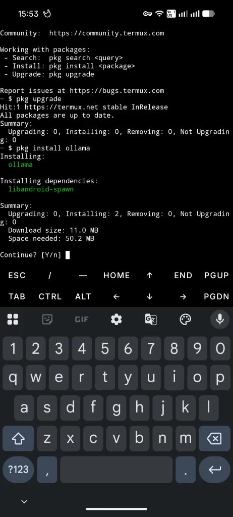 Termux pkg install ollama