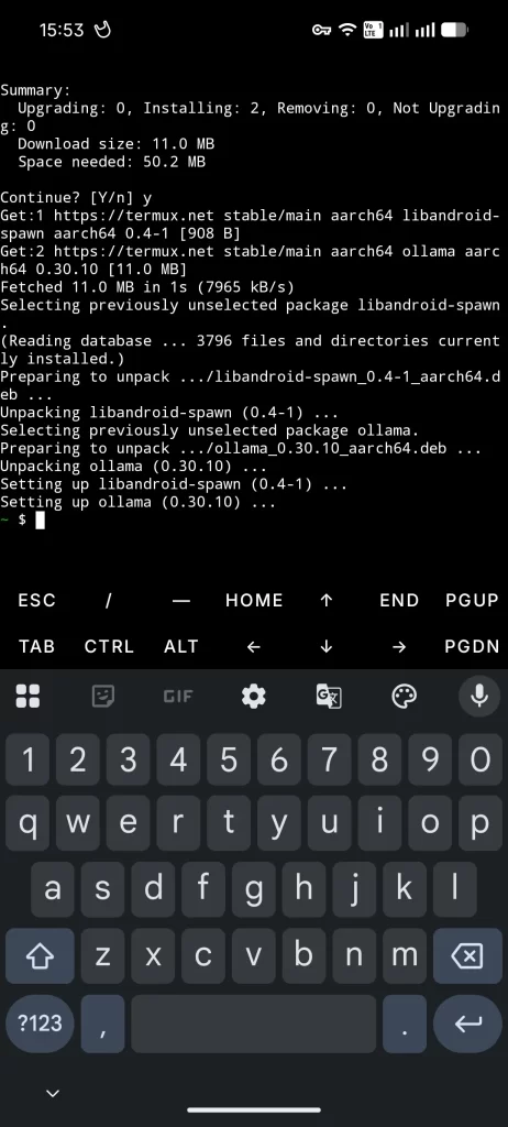 Termux pkg install ollama でインストールした ollama は v0.30.10